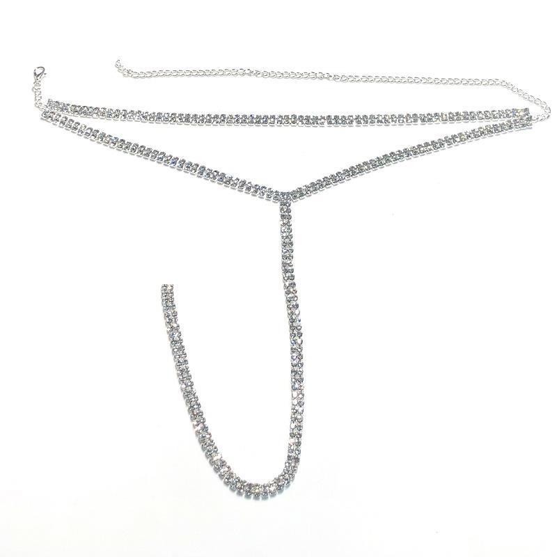 Simple fashion trendy double drainage diamond chain neck chain collarbone chain double T-shaped pendant necklace neck chain sweater chain