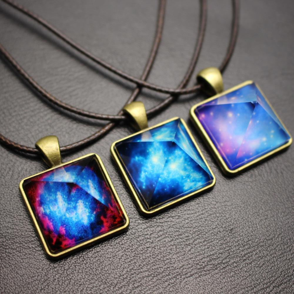 Pyramid luminous crystal pendant dream starry sky same necklace for men and women small gift chest chain with chain