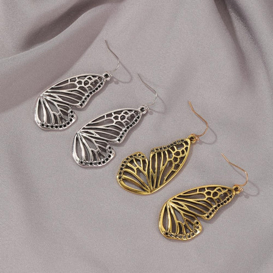 Ins Hollow Butterfly Earrings Retro Fashion Personality Exaggerated Metal Old Butterfly Wing Earrings Female