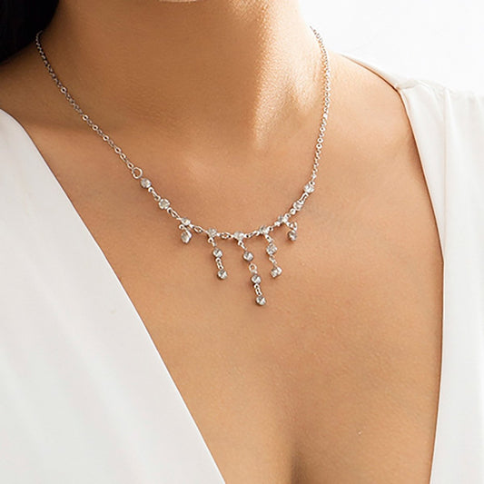 Jewelry Temperament Versatile Geometric Chain Necklace Simple Imitation Crystal Tassel Pendant Necklace Women