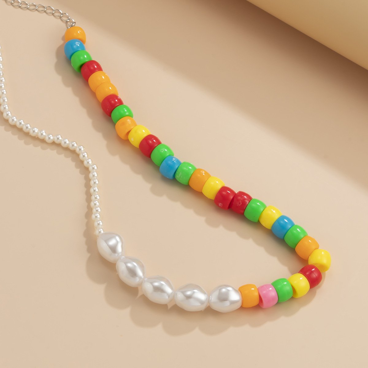 Jewelry fashion special-shaped imitation pearl collarbone necklace colorful beaded asymmetrical beaded necklace female