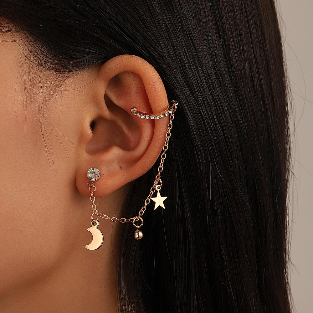 ins star moon chain ear clip fashion creative niche design one-piece ear bone clip personality earrings