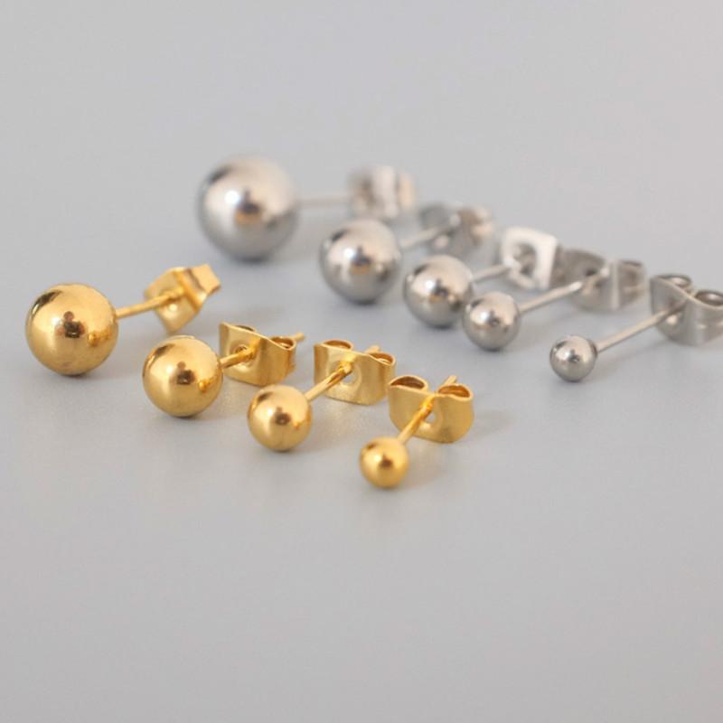 Personality simple steel ball earrings fashion student pierced earrings female titanium steel