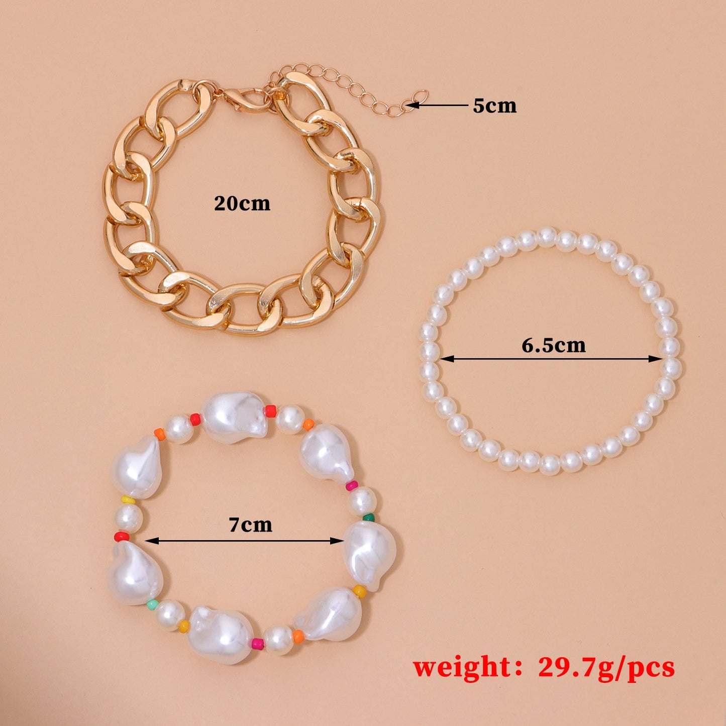 Jewelry Exaggerated Large Irregular Pearl Bracelet Female Fashion Punk Aluminum Chain Jewelry Three-piece Set