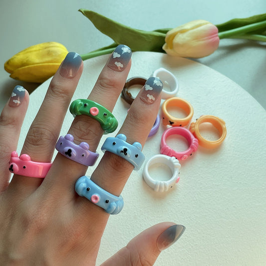 Jewelry simple octopus bear animal resin ring candy color cartoon three-dimensional ring