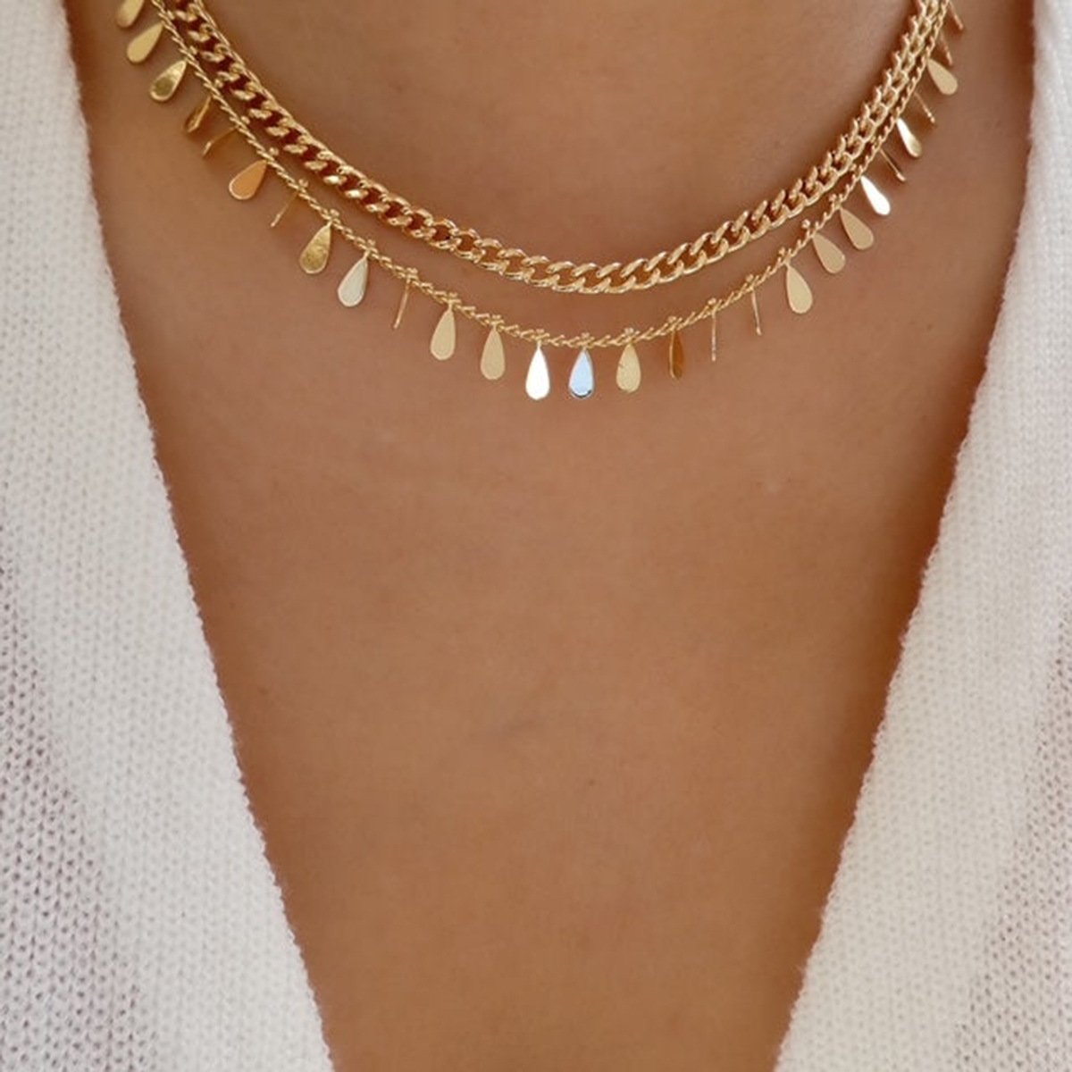 N1337 Minority Simple Double Layer Necklace Drop Shaped Disc Fashion Commuting Net Red Necklace Necklace