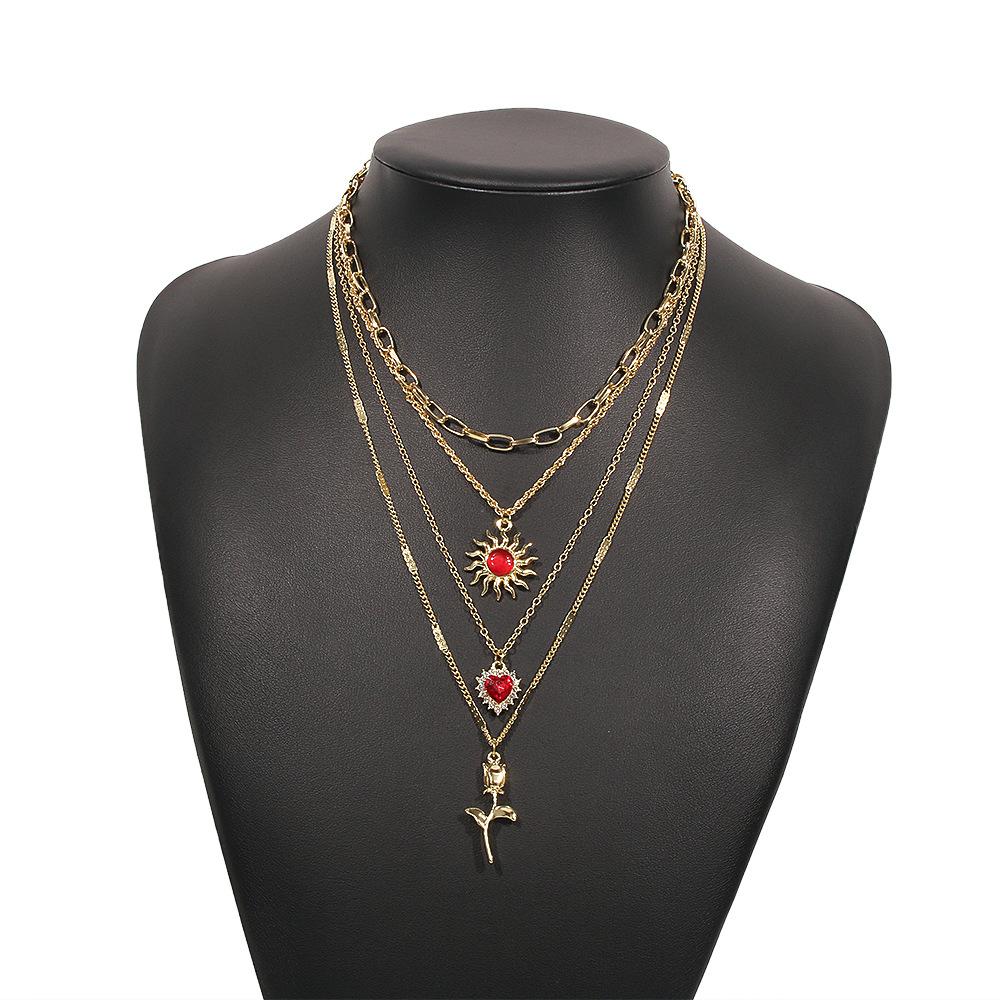 N9511 Jewelry Retro Sun Heart Flower Necklace Diamond Necklace Fashion Necklace Female