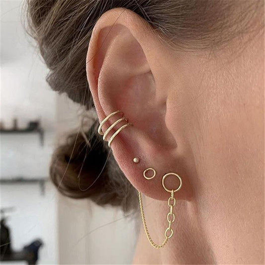 Fashion Circle Stud Earrings Bohemian Metal Ear Cuff 4-Pieces Accessories