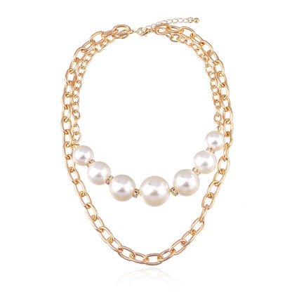 Jewelry diamond-studded large pearl multi-layer necklace female personality retro exaggerated punk chain necklace