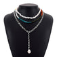 N1733 Bohemian Ethnic Multilayer Necklace Color Beaded Fashion Y Shape Necklace Exaggerated Geometric Necklace