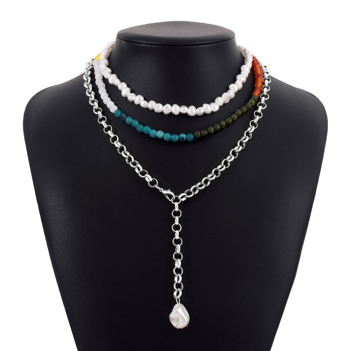 N1733 Bohemian Ethnic Multilayer Necklace Color Beaded Fashion Y Shape Necklace Exaggerated Geometric Necklace