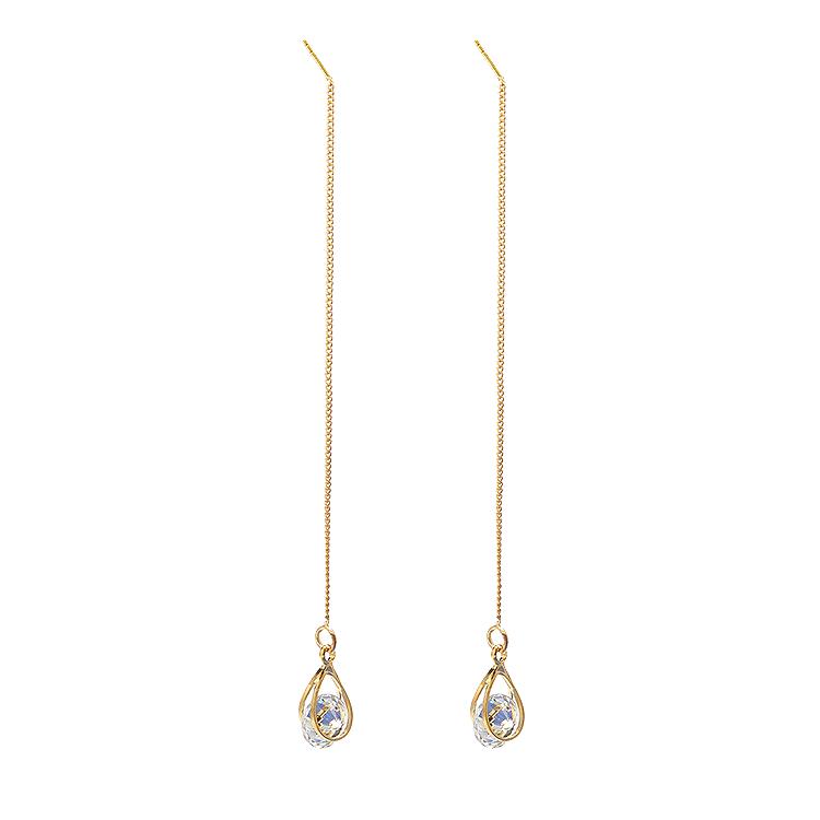 Personality earrings zircon water drop tassels asymmetrical ear wire women's long earrings temperament earrings