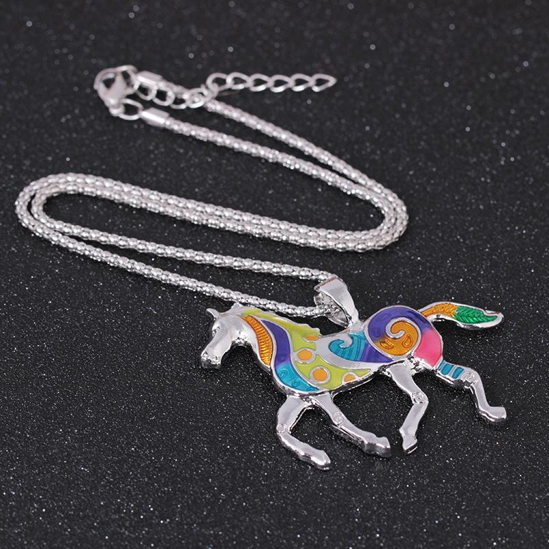 Spring and summer fashion dripping oil rainbow horse earrings necklace set ethnic glaze jewelry X898