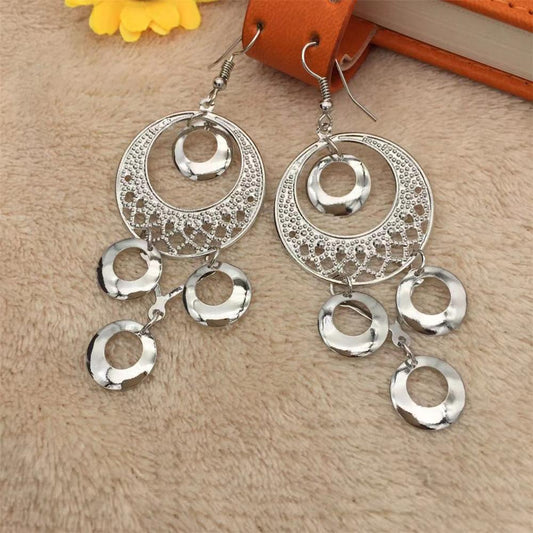 Indian Baroque Bird's Nest Exaggerated Retro Earrings Metal Hollow Long Earrings Yunnan Minority Female Earrings