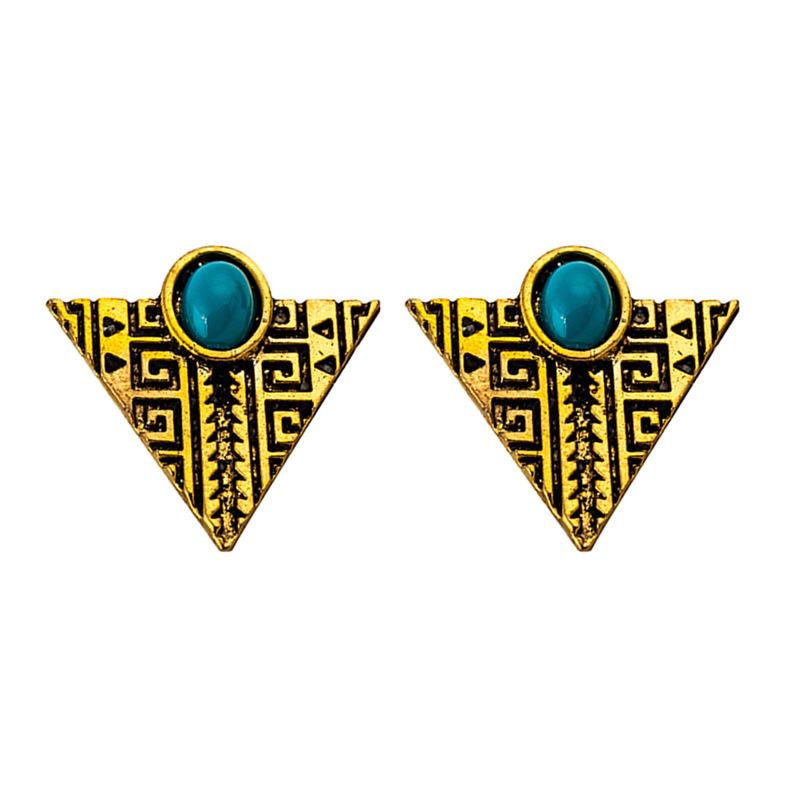 Turquoise Triangle Earrings Female Fashion Bohemia Metal Geometric Earrings Old Earrings