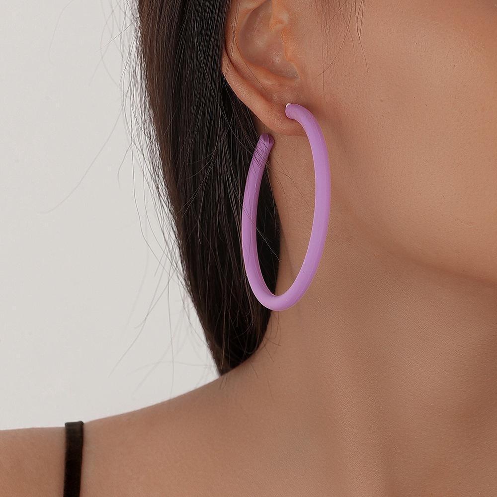Fashion personality fluorescent purple simple exaggerated C-shaped large earrings trendy elegant atmospheric earrings for women