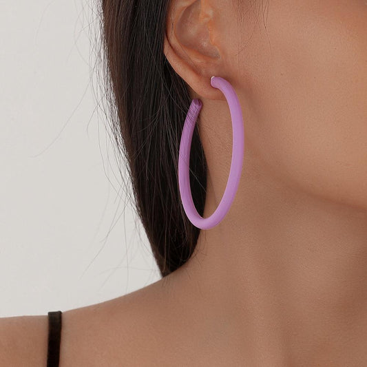 Fashion personality fluorescent purple simple exaggerated C-shaped large earrings trendy elegant atmospheric earrings for women