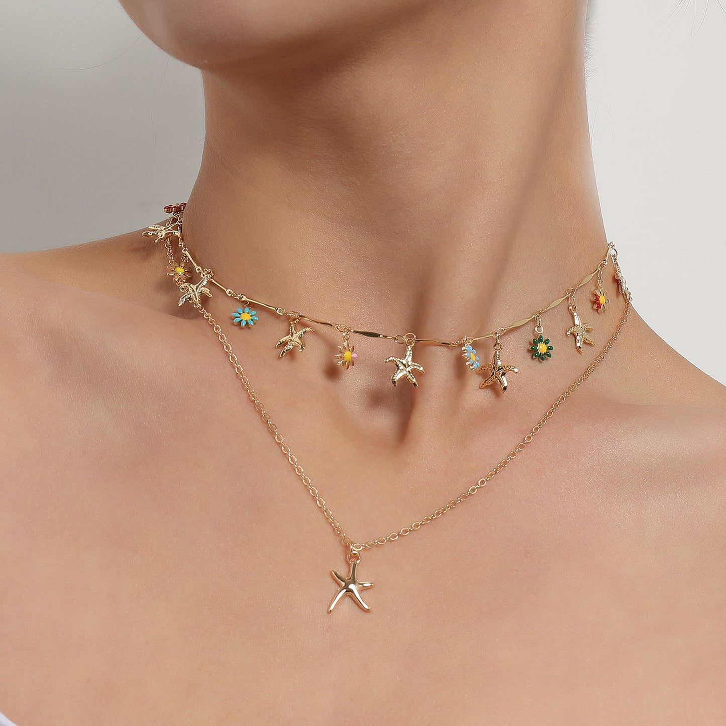 Jewelry Hawaiian Alloy Starfish Pendant Necklace Femininity Popular Drop Glaze Flower Necklace