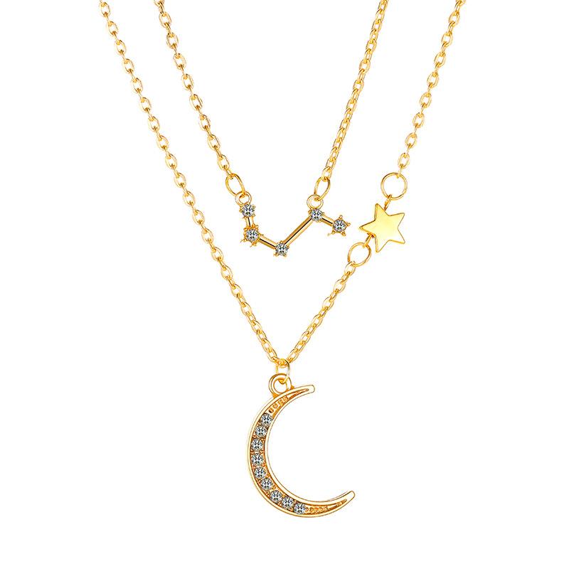 Double-layer star moon clavicle chain temperament diamond twelve constellation necklace ins net red accessories