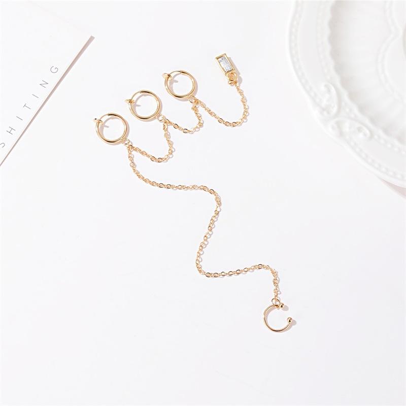 Fashionable multi-layer chain tassel ear clip personality long zircon earrings street style single ear bone clip for men and women