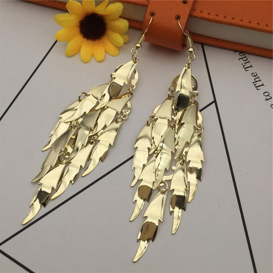 Flowers and leaves sequin earrings earrings earrings long metal ear hanging accessories street stalls
