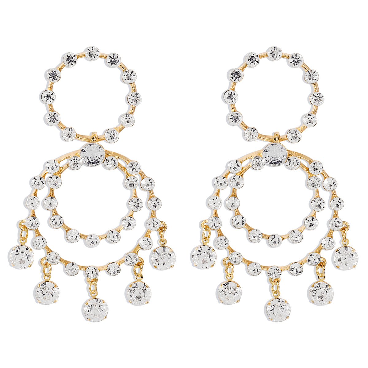 E11228 Exaggerated Multilayer Circle Earrings ZA Rhinestone Tassel Geometric Earrings Creative Retro Earrings