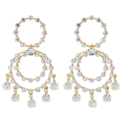 E11228 Exaggerated Multilayer Circle Earrings ZA Rhinestone Tassel Geometric Earrings Creative Retro Earrings