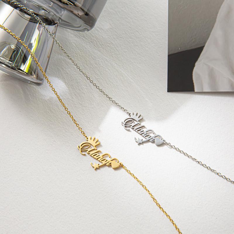 Stainless Steel Name Necklace Female DIY English Alphabet Crown Clavicle Chain Furnace Vacuum Plating