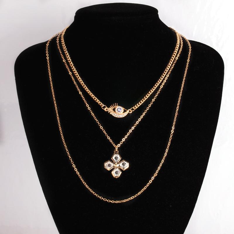 Catwalk good luck bouncing di diamond devil eye pendant multi-layer necklace female indifferent couple