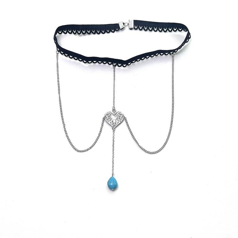 Jewelry Fashion Turquoise Leg Chain Hollow Heart Pendant Turquoise Thigh Chain Beach Body Chain