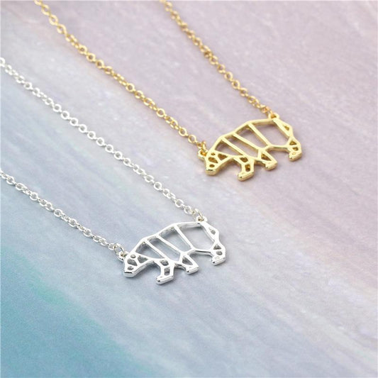 Fashion cute origami hollow bear necklace, all-match alloy animal bear delicate clavicle chain
