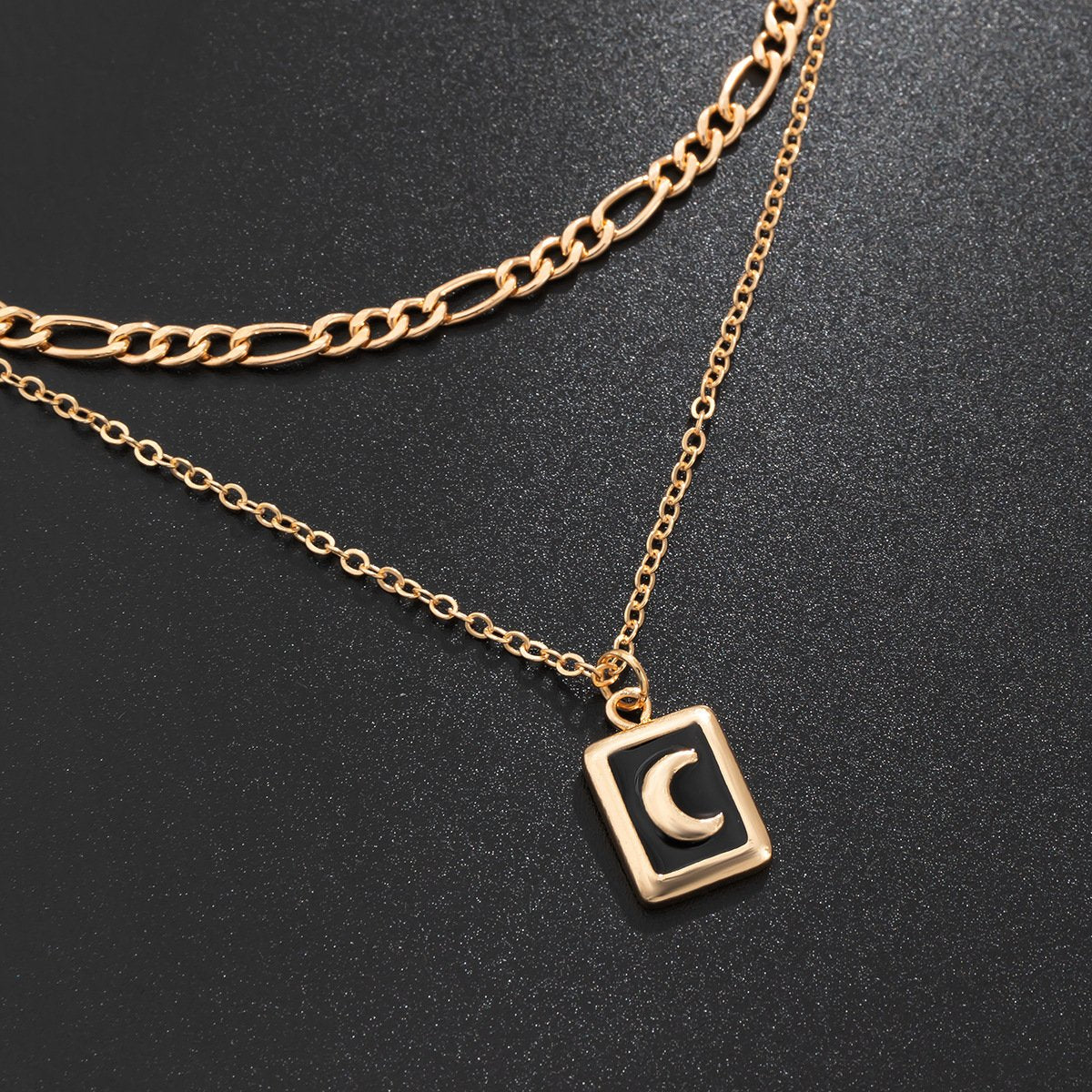 Jewelry Retro Simple Drip Oil Moon Tag Necklace Versatile Geometric Metal Chain Necklace Female