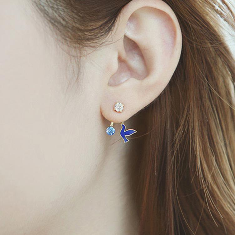 Personality Retro Diamond Bird Earrings Fashion Exaggerated Post-Hanging Earrings Jewelry Women