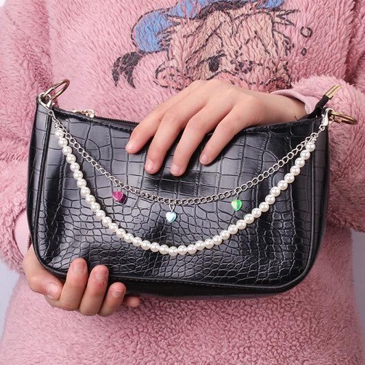 Pearl Chain Metal Chain Double Chain Accessories Shoulder Straps Chain Alphabet Dice Accessories Messenger Shoulder Bags