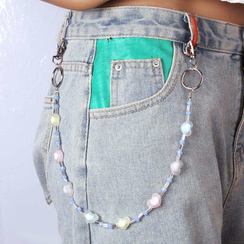 Hip-hop jeans chain resin butterfly peach heart accessories pants hanging chain ins waist chain pendant