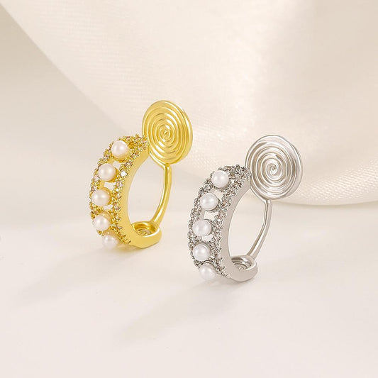 ins pearl mosquito coil ear clip without ear piercing female fashion personality niche design micro-inlaid zircon ear bone clip