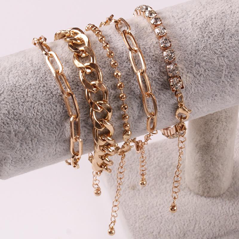 Fashion multi-layer combination bracelet set creative OT buckle diamond chain five-piece set hand jewelry