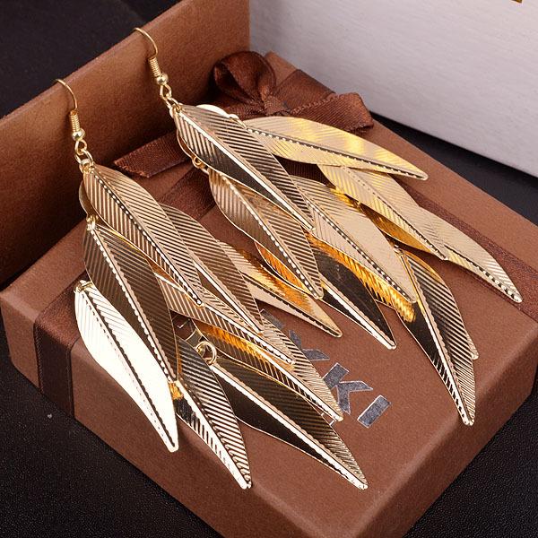 Palace Temperament Indian Retro Baroque Earrings Willow Leaf Long Earrings Accessories