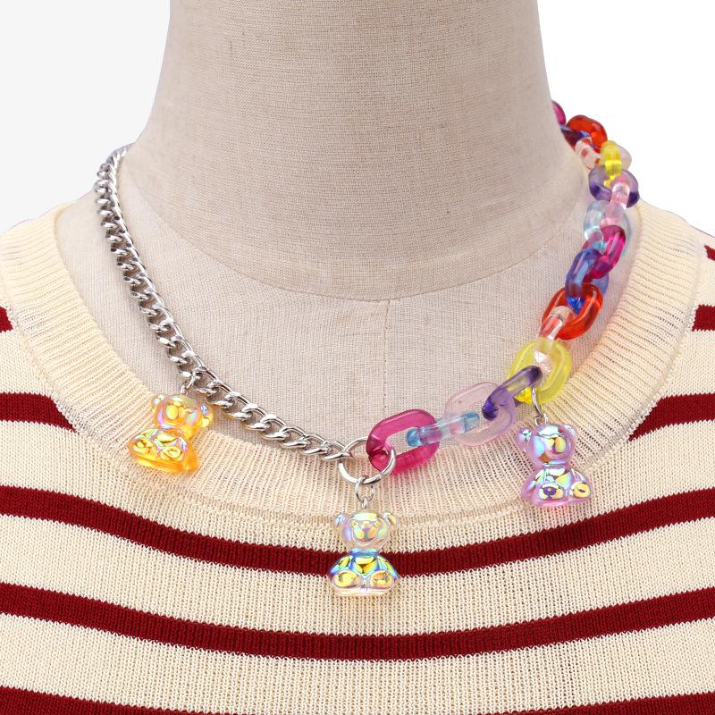 Personalized color smiley bear necklace for men and women fashion hip-hop couple pendant retro jewelry necklace