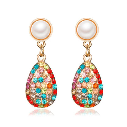 Retro Earrings Colorful Diamond Drop-shaped Pearl Stud Earrings Earrings Court Lady Temperament Earrings