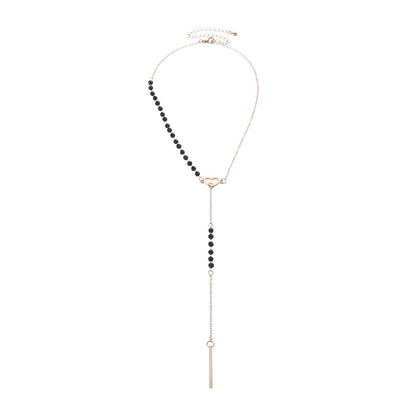 Jewelry Long Tassel Pendant Necklace Femininity Y-shaped Love Black Gemstone Necklace