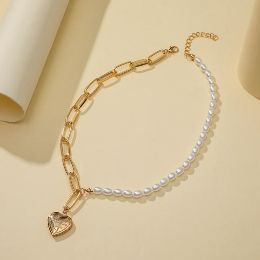 Jewelry simple pearl metal chain can open creative heart-shaped photo box pendant fashion necklace female
