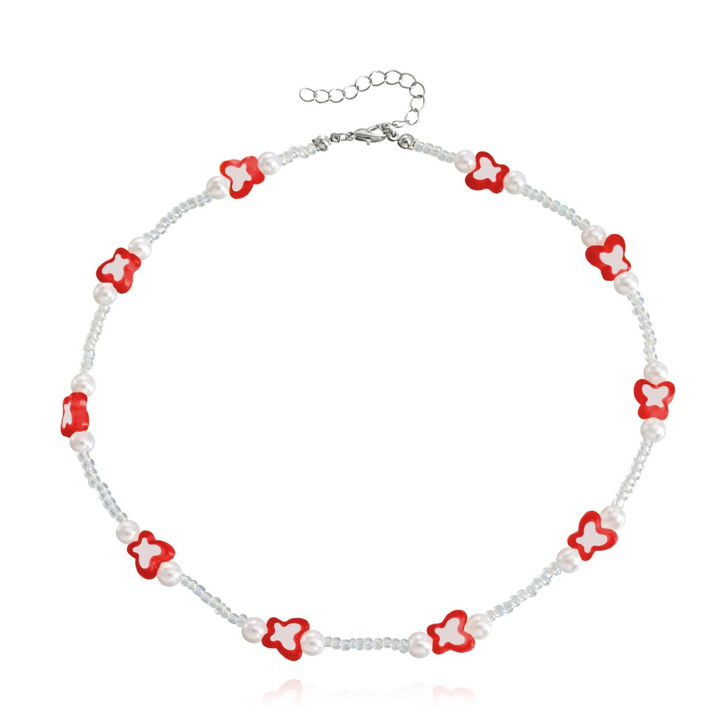 Jewelry Mini Color Butterfly Transparent White Rice Bead Necklace Female Y2K Small Fresh Imitation Pearl Necklace