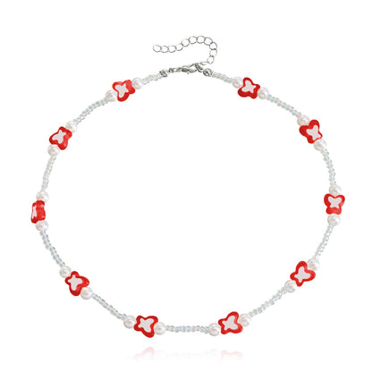 Jewelry Mini Color Butterfly Transparent White Rice Bead Necklace Female Y2K Small Fresh Imitation Pearl Necklace