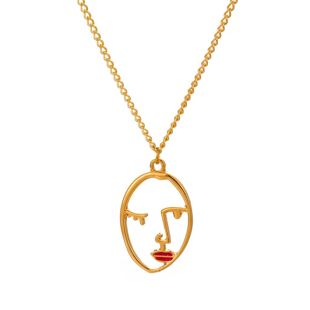 Retro abstract face necklace ins cold simple collarbone chain street shooting hip-hop long sweater chain