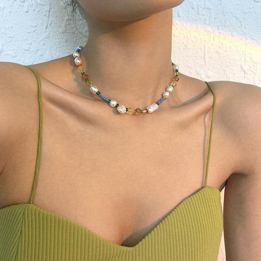 Fashion pearl clavicle chain choker color rice beads bohemian necklace female jewelry