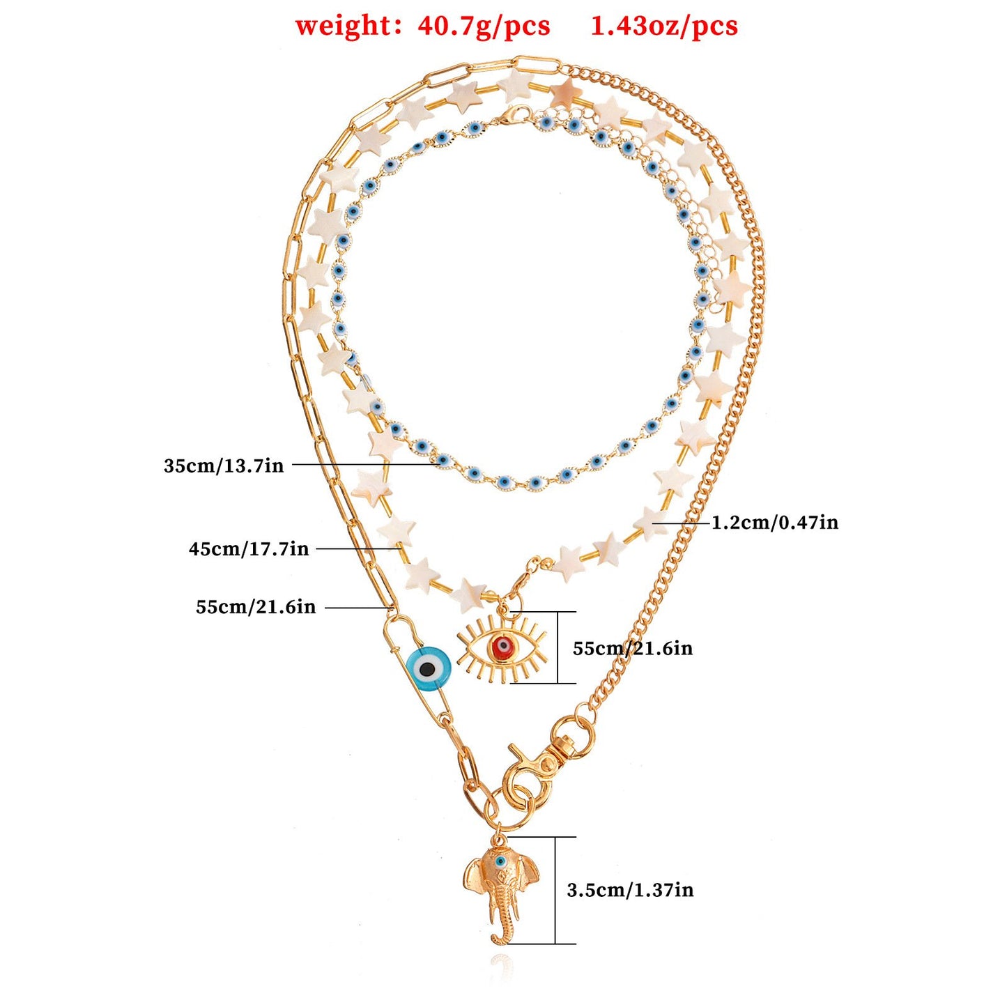 Jewelry Bohemian five-pointed star trend multi-layer devil's eye necklace female elephant trunk accessories