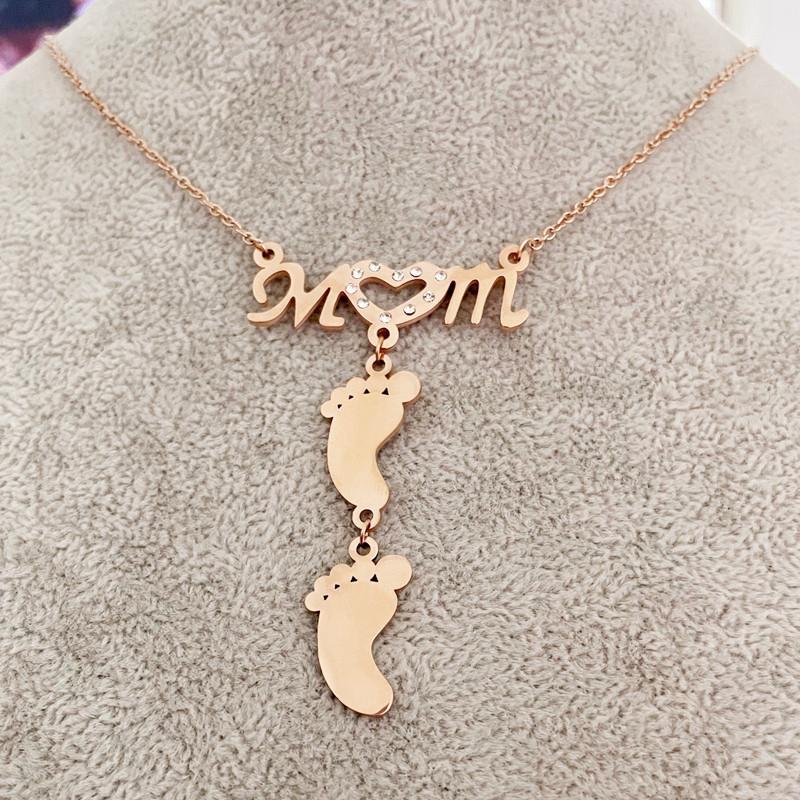 Personalized Custom Family Foot Necklace Female Name Full Diamond Clavicle Chain