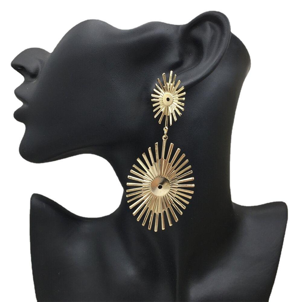 Summer geometric size oval fence fried hair earrings Indian extravagant exaggerated jewelry