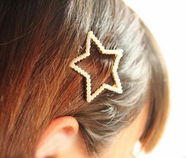 Full pearl bow hair clip five-pointed star crown love side clip hair jewelry frog clip